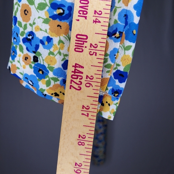 Showpo Pants 12 Micro Floral Ankle Straight Button Zip Lightweight Blue Orange - Picture 9 of 11